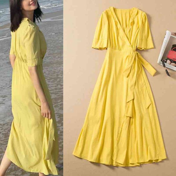 casual dresses summer beach skirt cross v-neck lace up waist hem mid length yellow dress, Black;gray
casual dresses summer beach skirt cross v-neck lace up waist hem mid length yellow dress, Black;gray