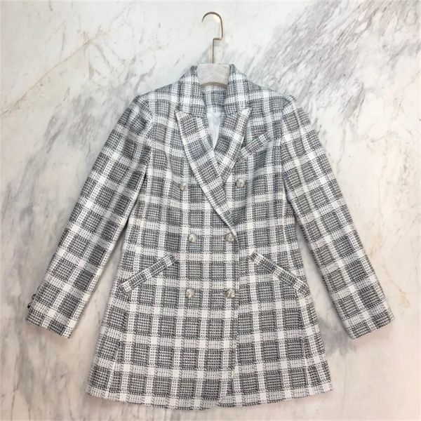 autumn winter blazer normal version and fashion design plaid for ladies femme lj200911, White;black
autumn winter blazer normal version and fashion design plaid for ladies femme lj200911, White;black