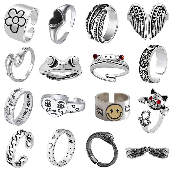 band rings cool sier plated frog set cute open vintage matching and stylish snake hug smiley face moon sun for couples gift women men amndt, Silver
band rings cool sier plated frog set cute open vintage matching and stylish snake hug smiley face moon sun for couples gift women men amndt, Silver