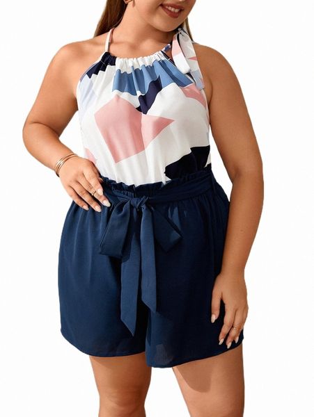 plus geo print halter & paperbag waist belted shorts m7gr#, Black
plus geo print halter & paperbag waist belted shorts m7gr#, Black