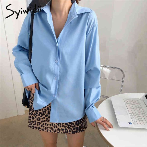 button up blouses women turndown collar long sleeve loose solid blue clothes spring korean fashion shirts 210415, White
button up blouses women turndown collar long sleeve loose solid blue clothes spring korean fashion shirts 210415, White