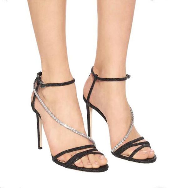 women wedding sandals high heels luxury design shoesj shoe thaia glitter leather sandals with crystal strap in box, Black
women wedding sandals high heels luxury design shoesj shoe thaia glitter leather sandals with crystal strap in box, Black