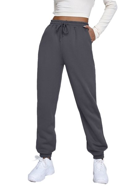 drawstring waist slant pockets sweatpants u7ql#, Black;white 
drawstring waist slant pockets sweatpants u7ql#, Black;white