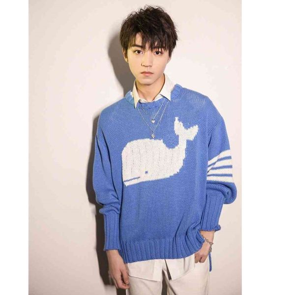 designer men's blue whale sweater loose casual soft couple korean design ladies pullover tb, White;black
designer men's blue whale sweater loose casual soft couple korean design ladies pullover tb, White;black