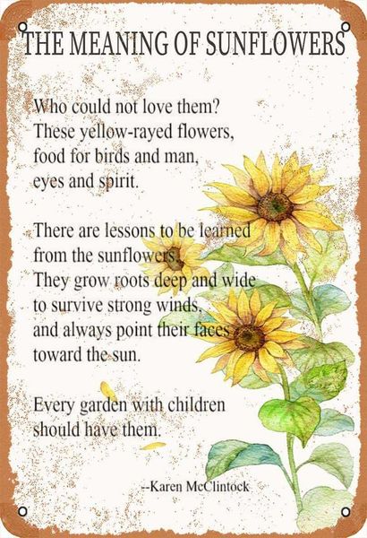 the meaning of sunflowers metal vintage tin sign wall decoration 12x8 inches for house room cafe bars restaurants pubs man cave
the meaning of sunflowers metal vintage tin sign wall decoration 12x8 inches for house room cafe bars restaurants pubs man cave