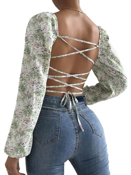 ditsy floral print square neck blouse p3mh#, White 
ditsy floral print square neck blouse p3mh#, White