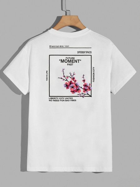 men floral & letter graphic tee y7js#, White;black 
men floral & letter graphic tee y7js#, White;black