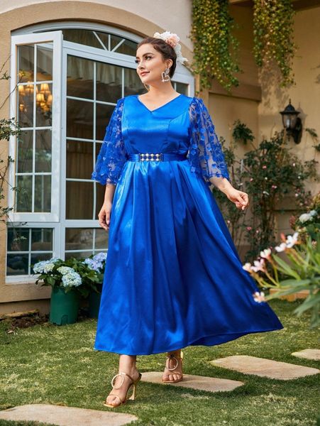 plus appliques mesh butterfly sleeve belted dress 52iv#, Black
plus appliques mesh butterfly sleeve belted dress 52iv#, Black