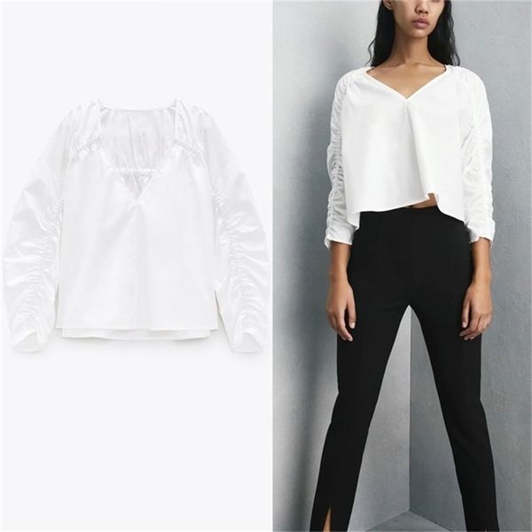 white long puff sleeve ruched blouse women v neck elastic vintage spring shirts woman fashion fitted casual blusas 210524
white long puff sleeve ruched blouse women v neck elastic vintage spring shirts woman fashion fitted casual blusas 210524