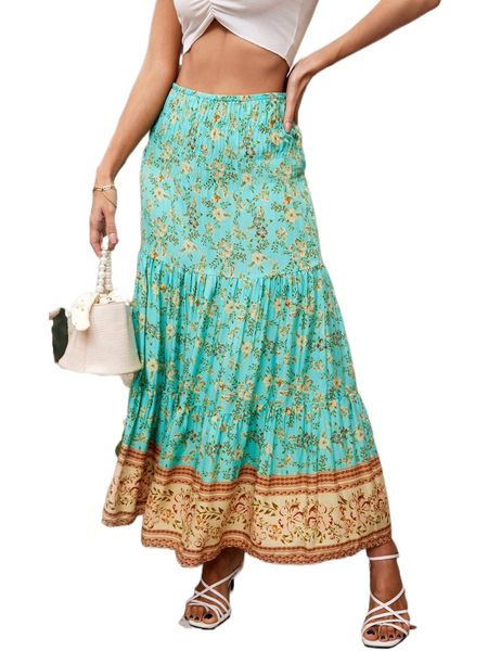 colorblock floral print ruffle hem skirt 67rx#, Black
colorblock floral print ruffle hem skirt 67rx#, Black