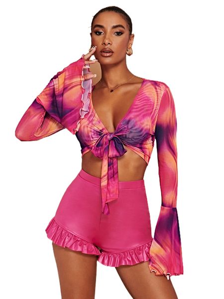 tie dye lettuce trim crop o85m#, White