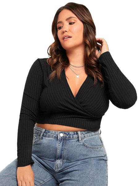 evolu plus solid wrap crop tee h7ph#, Black