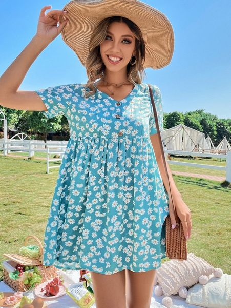 floral print smock dress 93s3#, Black;gray