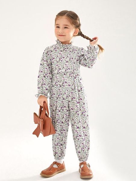 toddler girls ditsy floral print flounce sleeve jumpsuit she, Blue 
toddler girls ditsy floral print flounce sleeve jumpsuit she, Blue