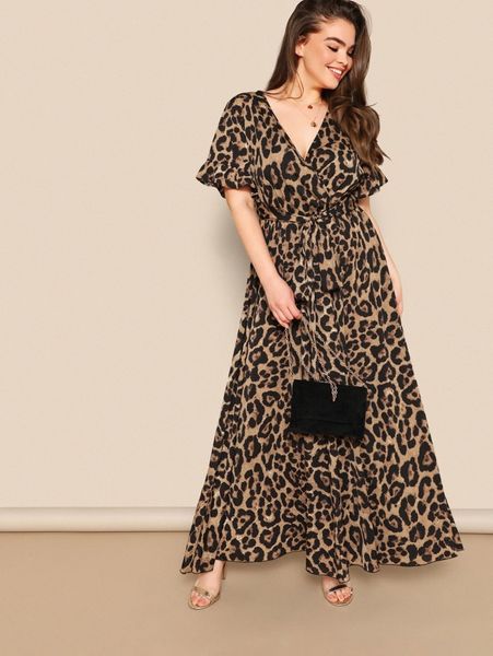 plus flounce sleeve tie waist surplice wrap leopard dress j3oz#, Black
plus flounce sleeve tie waist surplice wrap leopard dress j3oz#, Black