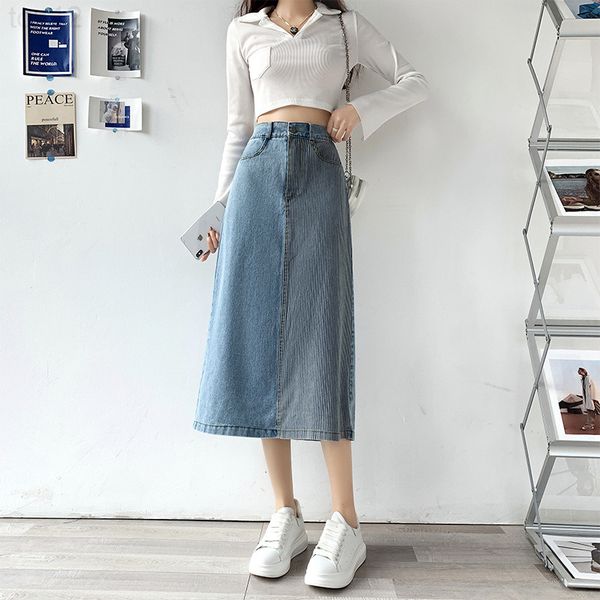 designer 2022 spring high waist thin back split denim skirt women's large size fashion versatile color blocking a-shaped medium and lon, White
designer 2022 spring high waist thin back split denim skirt women's large size fashion versatile color blocking a-shaped medium and lon, White
