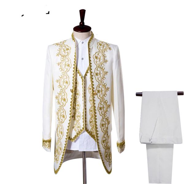 men's suits & blazers court embroidery three piece suit singer host wedding banquet dress male star performance, White;black
men's suits & blazers court embroidery three piece suit singer host wedding banquet dress male star performance, White;black