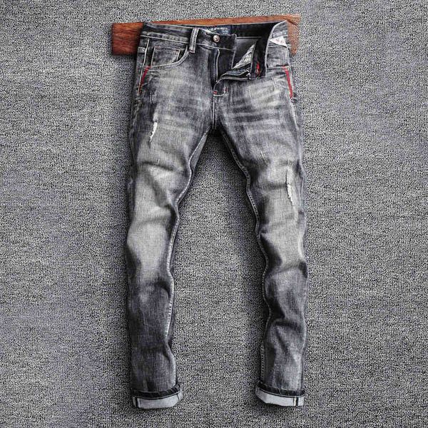 men's jeans fashionable high street men's jeans are worn out black grey washed micro elastic slim fitting denim pants men g4ln, Blue
men's jeans fashionable high street men's jeans are worn out black grey washed micro elastic slim fitting denim pants men g4ln, Blue