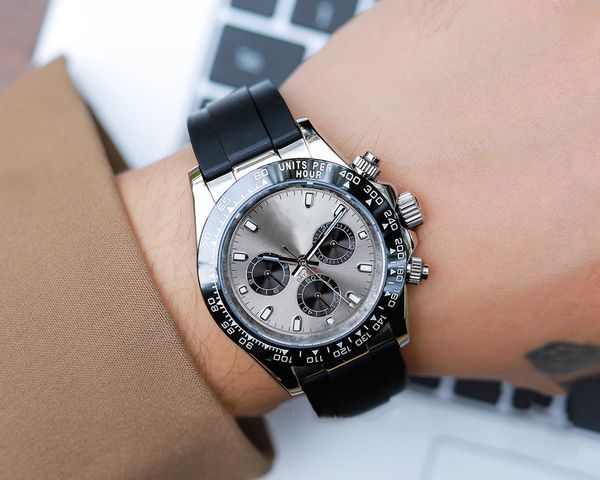 wholesale men's sport watch all sub-dial work function 40mm rubber watchband mechanical automatic watch for men, Slivery;brown