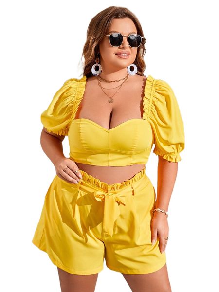 x heavinz lane plus sweetheart neck frill trim crop & plicated detail belted shorts 64fd#, Black
x heavinz lane plus sweetheart neck frill trim crop & plicated detail belted shorts 64fd#, Black