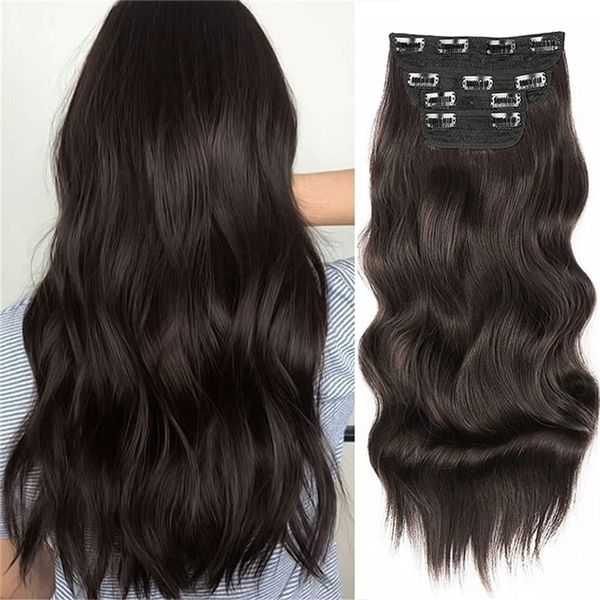 synthetic long wavy hair 4pcsset clip in dark brown ombre honey blonde thick pieces 220811, Black
synthetic long wavy hair 4pcsset clip in dark brown ombre honey blonde thick pieces 220811, Black