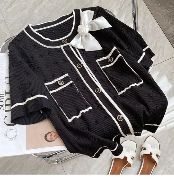 506 2022 summer kint short sleeve crew neck brand same style sweater blue white luxury womens clothes weikey, White;black
506 2022 summer kint short sleeve crew neck brand same style sweater blue white luxury womens clothes weikey, White;black