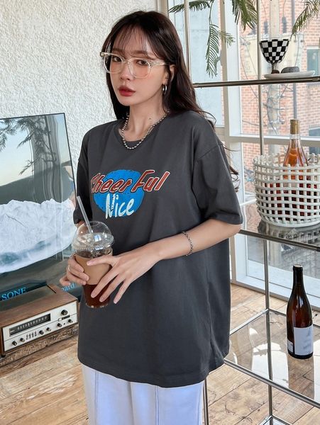 dazy letter graphic drop shoulder tee 214f#, White