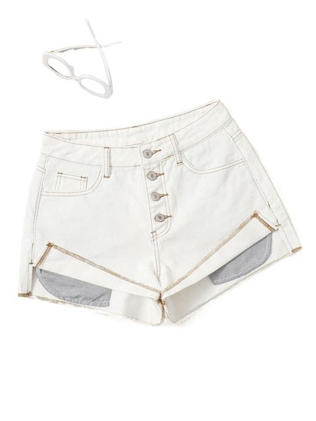button fly slit hem denim shorts o1gr#, White;black
button fly slit hem denim shorts o1gr#, White;black