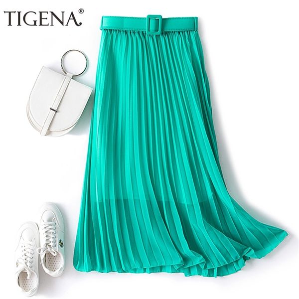 tigena 2020 summer solid chiffon skirt women casual belt elastic high waist a line pleated long skirt female green pink yellow t200712, Black
tigena 2020 summer solid chiffon skirt women casual belt elastic high waist a line pleated long skirt female green pink yellow t200712, Black