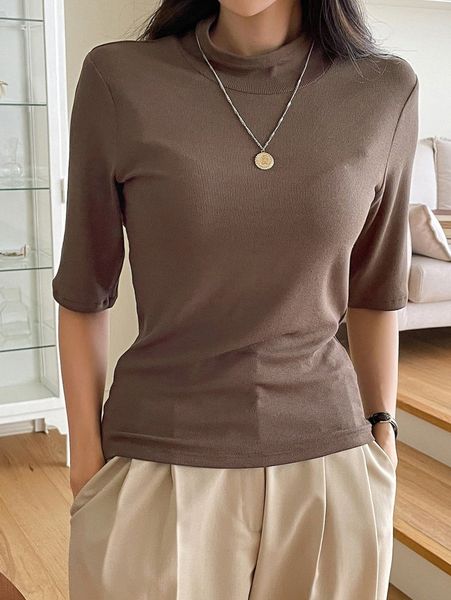 dazy ribbed knit mock neck tee g0kx#, White
dazy ribbed knit mock neck tee g0kx#, White