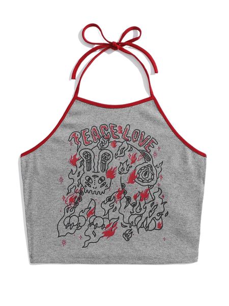 x nan zhu letter & fire print contrast binding halter u16o#, White
x nan zhu letter & fire print contrast binding halter u16o#, White