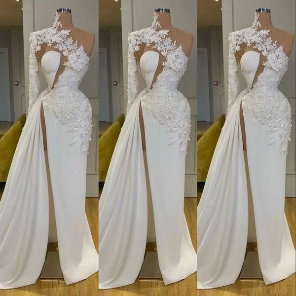 white mermaid prom dresses v neck one long sleeve satin appliques sequins plus size luxury prom gowns side slit floor length custom made eve, Black
white mermaid prom dresses v neck one long sleeve satin appliques sequins plus size luxury prom gowns side slit floor length custom made eve, Black