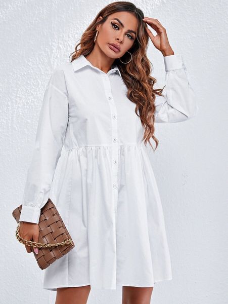 drop shoulder smock shirt dress y4za#, Black;gray