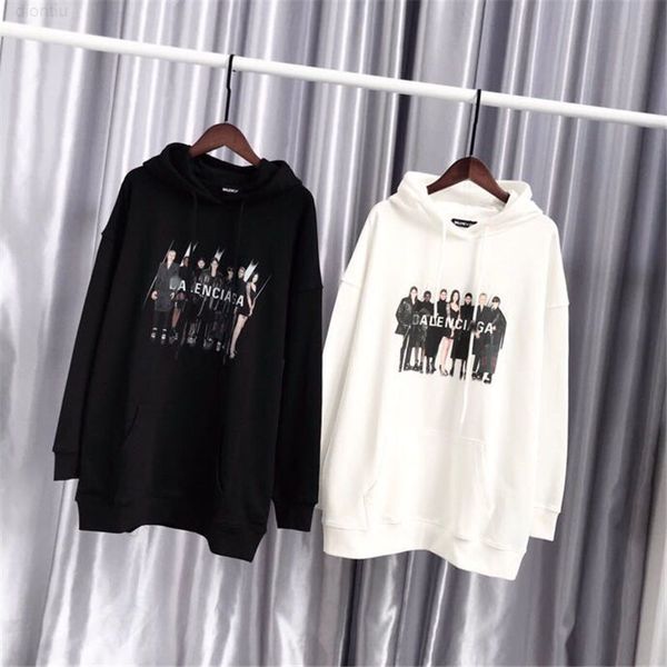 e2gn new fashion brand bajia band portrait printed men's and women's hoodie in autumn and winter 2020 pure cotton long sleeve pull, Black