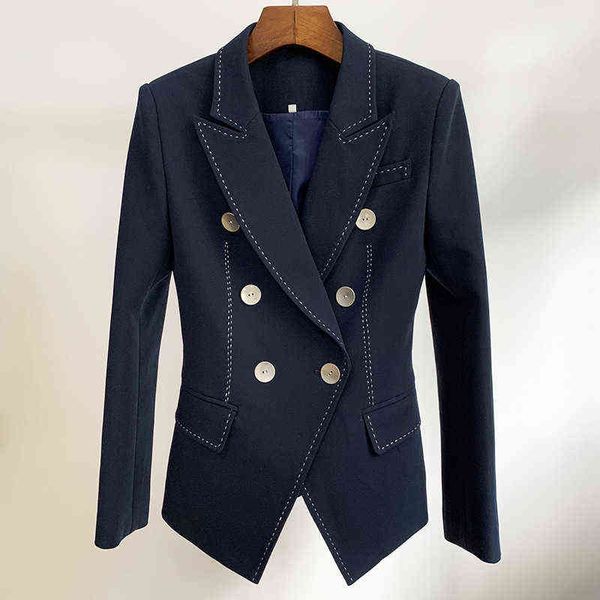 new designer women blazer white dark blue double breasted button slim open thread decoration blazer jacket suit j220813, White;black
new designer women blazer white dark blue double breasted button slim open thread decoration blazer jacket suit j220813, White;black