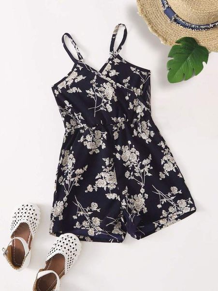 toddler girls floral print surplice front cami romper she, Blue 
toddler girls floral print surplice front cami romper she, Blue