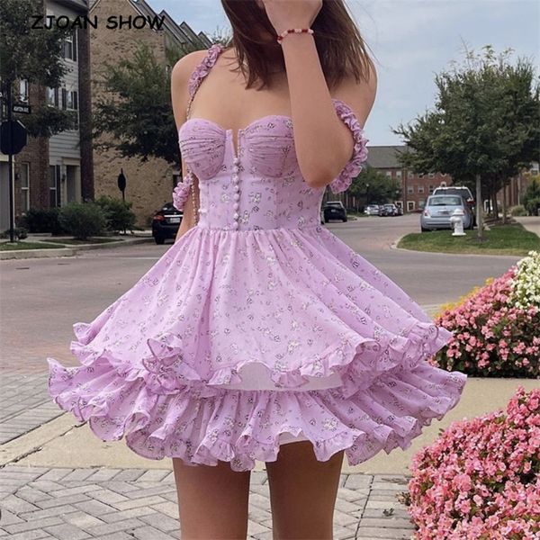 2022 women slit bra corset purple floral print double wood ears strap dress chiffon spliced ruffle hem cake mini holiday robe 220511, Black;gray
2022 women slit bra corset purple floral print double wood ears strap dress chiffon spliced ruffle hem cake mini holiday robe 220511, Black;gray