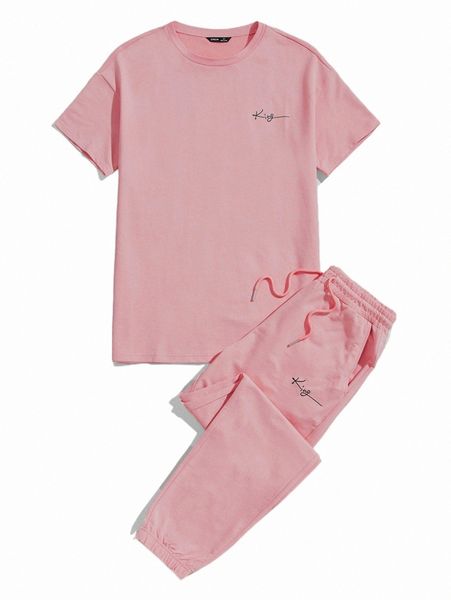 men letter embroidered tee & pocket side joggers set 68ac#, Gray
men letter embroidered tee & pocket side joggers set 68ac#, Gray