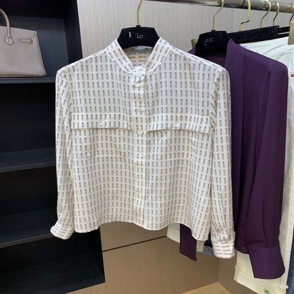 women's ce letter white printed shirt women's early spring nd blouse loose casual fashion trendy stand collar
women's ce letter white printed shirt women's early spring nd blouse loose casual fashion trendy stand collar