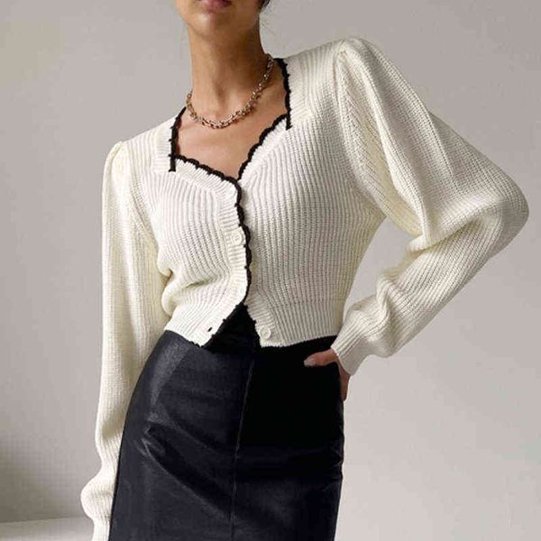 women sweater korean style elegant square neck long sleeve crop cardigan for women autumn winter cute knitti t220824, White;black
women sweater korean style elegant square neck long sleeve crop cardigan for women autumn winter cute knitti t220824, White;black