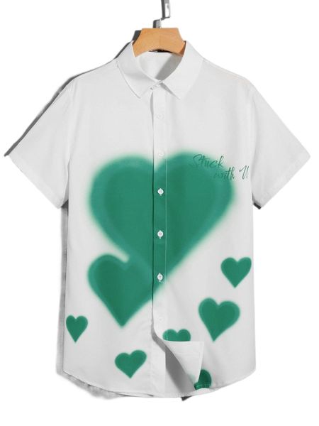 romwe guys heart print shirt n8co#, White;black 
romwe guys heart print shirt n8co#, White;black