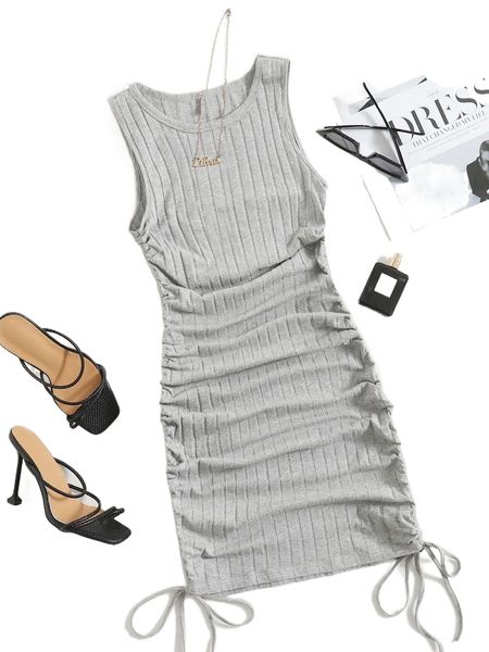 ruched drawstring side bodycon dress n6kw#, Black;gray 
ruched drawstring side bodycon dress n6kw#, Black;gray