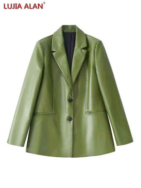 women green pu leather casual suit coat summer female long sleeve outerwear office lady loose c1391 l220714, White;black
women green pu leather casual suit coat summer female long sleeve outerwear office lady loose c1391 l220714, White;black