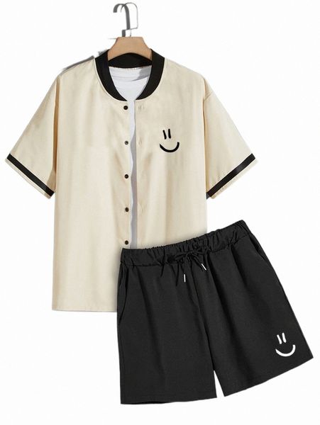 men expression print baseball collar shirt & drawstring waist shorts without tee d70l#, Gray
men expression print baseball collar shirt & drawstring waist shorts without tee d70l#, Gray