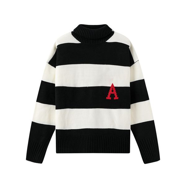 r turtleneck pullover sweater couple striped sweater street letter print embroidered knit jacket coat, White;black
r turtleneck pullover sweater couple striped sweater street letter print embroidered knit jacket coat, White;black