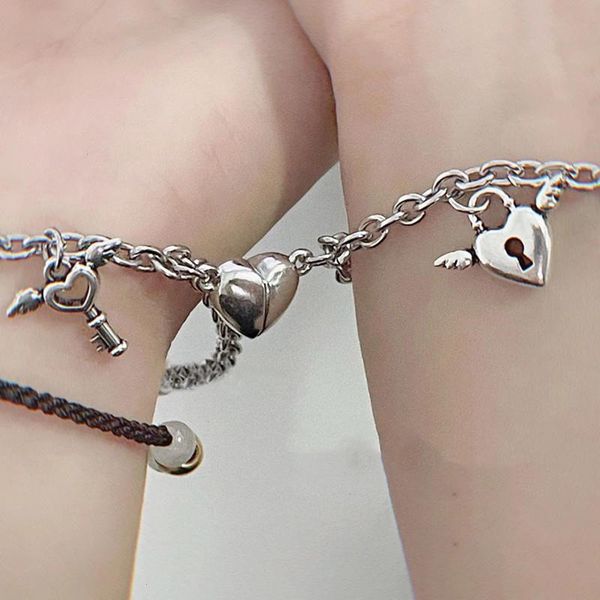 2pcs heart magnet bracelet for strands lovers stainless steel angel wing lock couple charm friendship jewelry gifts, Black
2pcs heart magnet bracelet for strands lovers stainless steel angel wing lock couple charm friendship jewelry gifts, Black