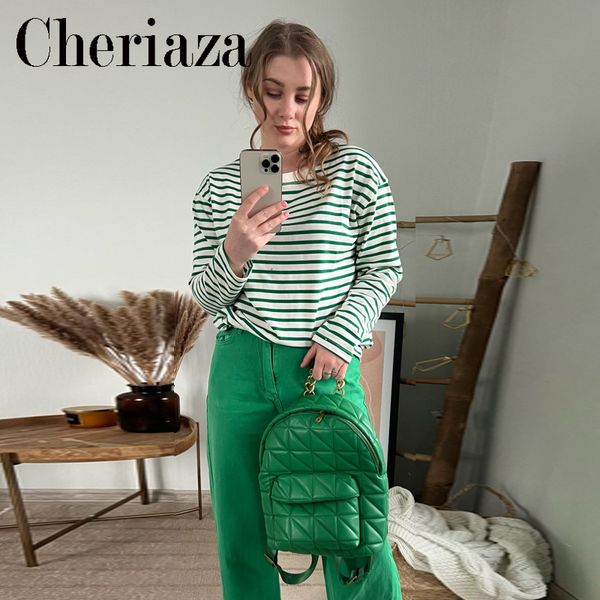 spring autumn women crew neck classic style green striped t shirt casual o neck long sleeve oversized female 220714, White
spring autumn women crew neck classic style green striped t shirt casual o neck long sleeve oversized female 220714, White