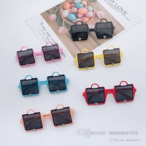 kids cartoon bees applique sunglasses girls school bag shape frame goggles boys beach holiday sunblock children uv 400 eyeglass q6365, Blue