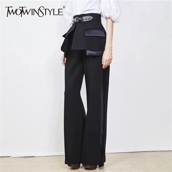 twotyle 2020 spring trouser for women s wide leg pants with belts high waist loose hit colors pants female elegant clothes lj201029, Black;white
twotyle 2020 spring trouser for women s wide leg pants with belts high waist loose hit colors pants female elegant clothes lj201029, Black;white