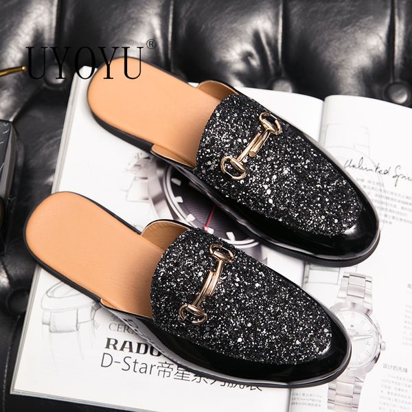 fashion men half loafers genuine leather slippers bling loafer slides breathable mules for man outdoor lightweight half shoes, Black
fashion men half loafers genuine leather slippers bling loafer slides breathable mules for man outdoor lightweight half shoes, Black